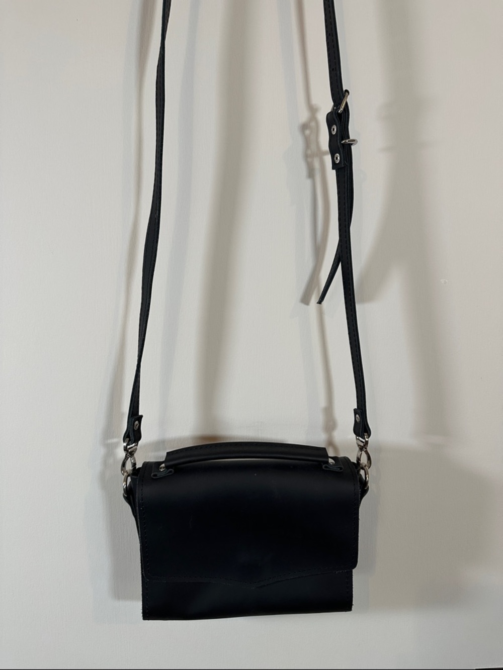 Classic Black Crossbody Bag - Minimal Leather Shoulder Bag